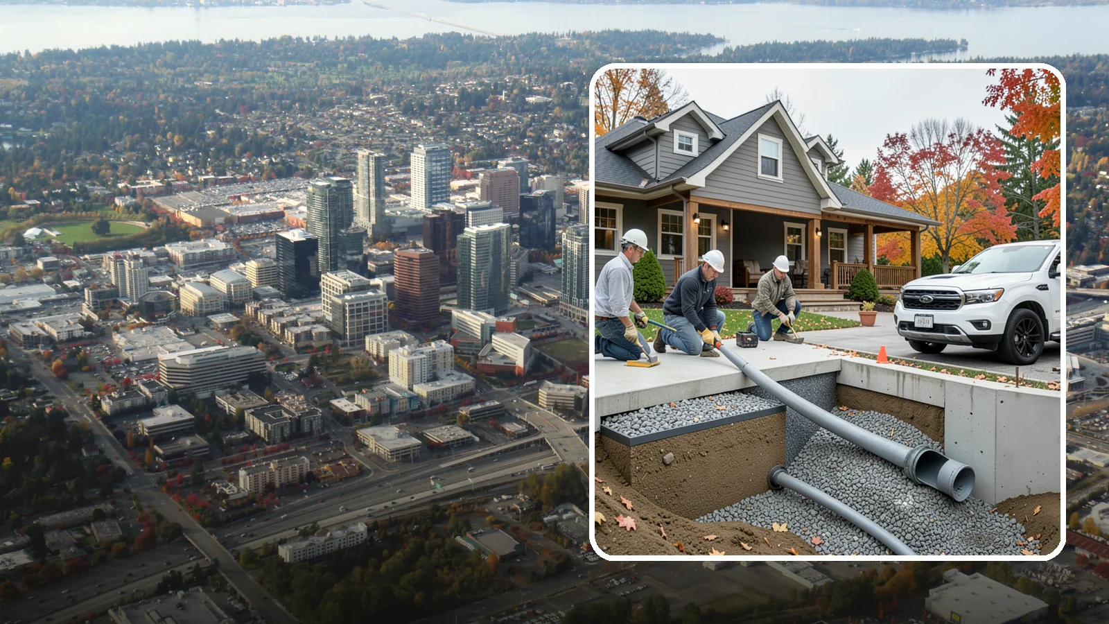 French Drain Installation in Bellevue, King County, WA - Burying a gravel-and-pipe drain that intercepts groundwater and carries it away from your foundation or wet yard.