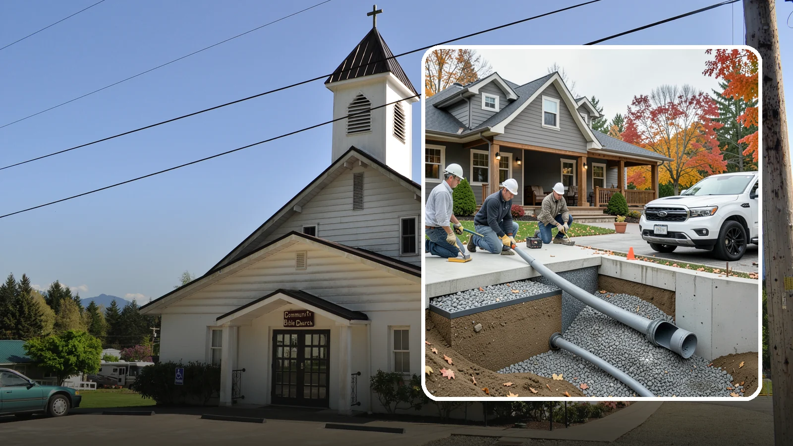French Drain Installation in Concrete, Skagit County, WA - Burying a gravel-and-pipe drain that intercepts groundwater and carries it away from your foundation or wet yard.