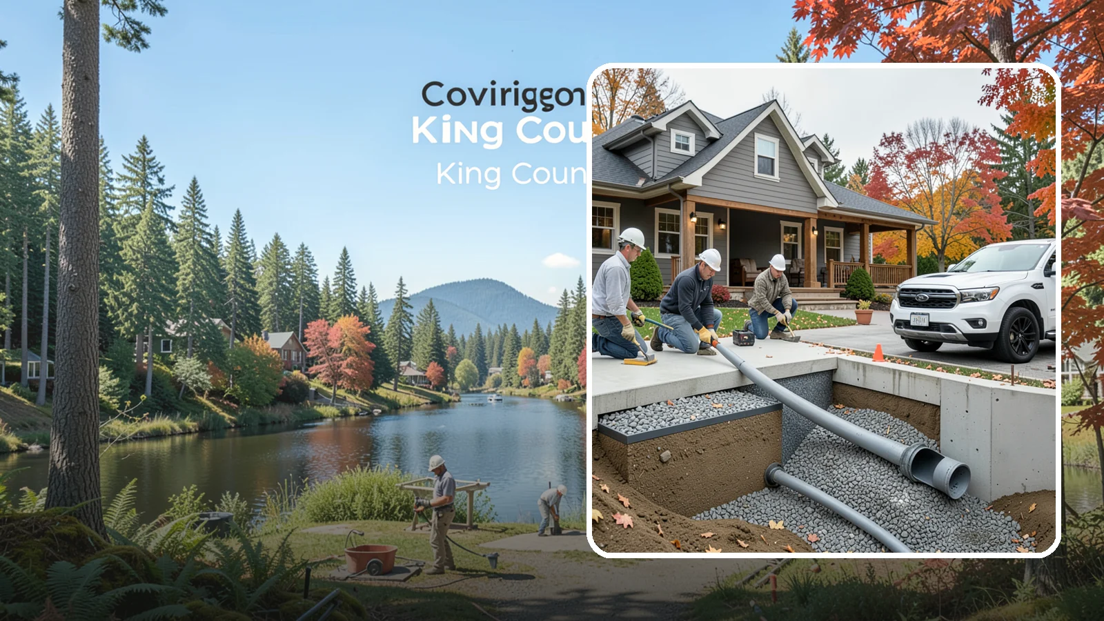 French Drain Installation in Covington, King County, WA - Burying a gravel-and-pipe drain that intercepts groundwater and carries it away from your foundation or wet yard.