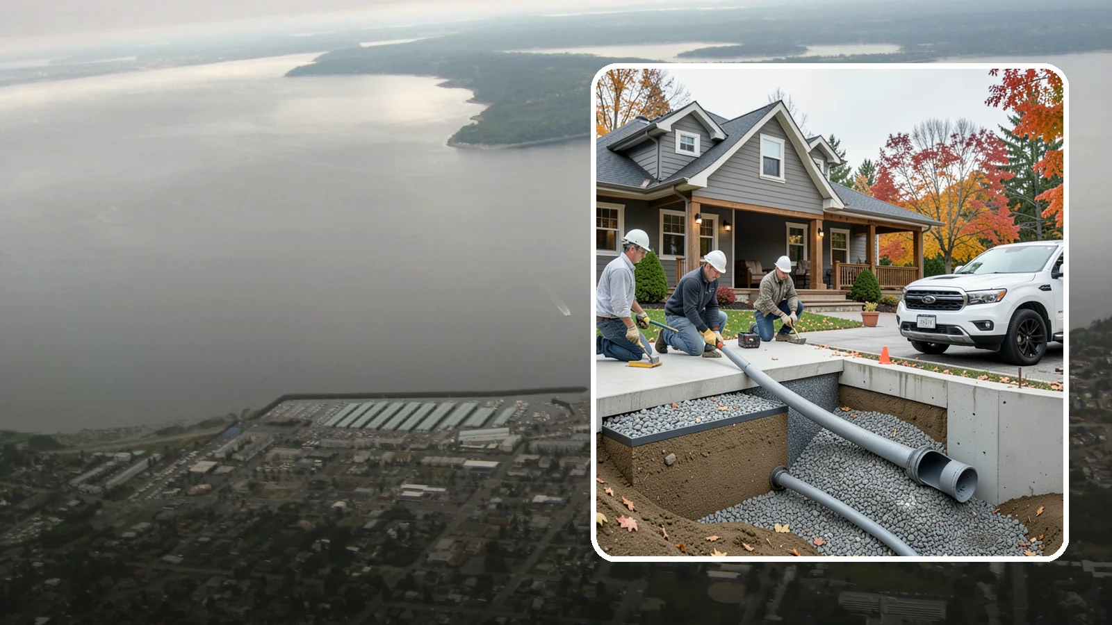 French Drain Installation in Des Moines, King County, WA - Burying a gravel-and-pipe drain that intercepts groundwater and carries it away from your foundation or wet yard.