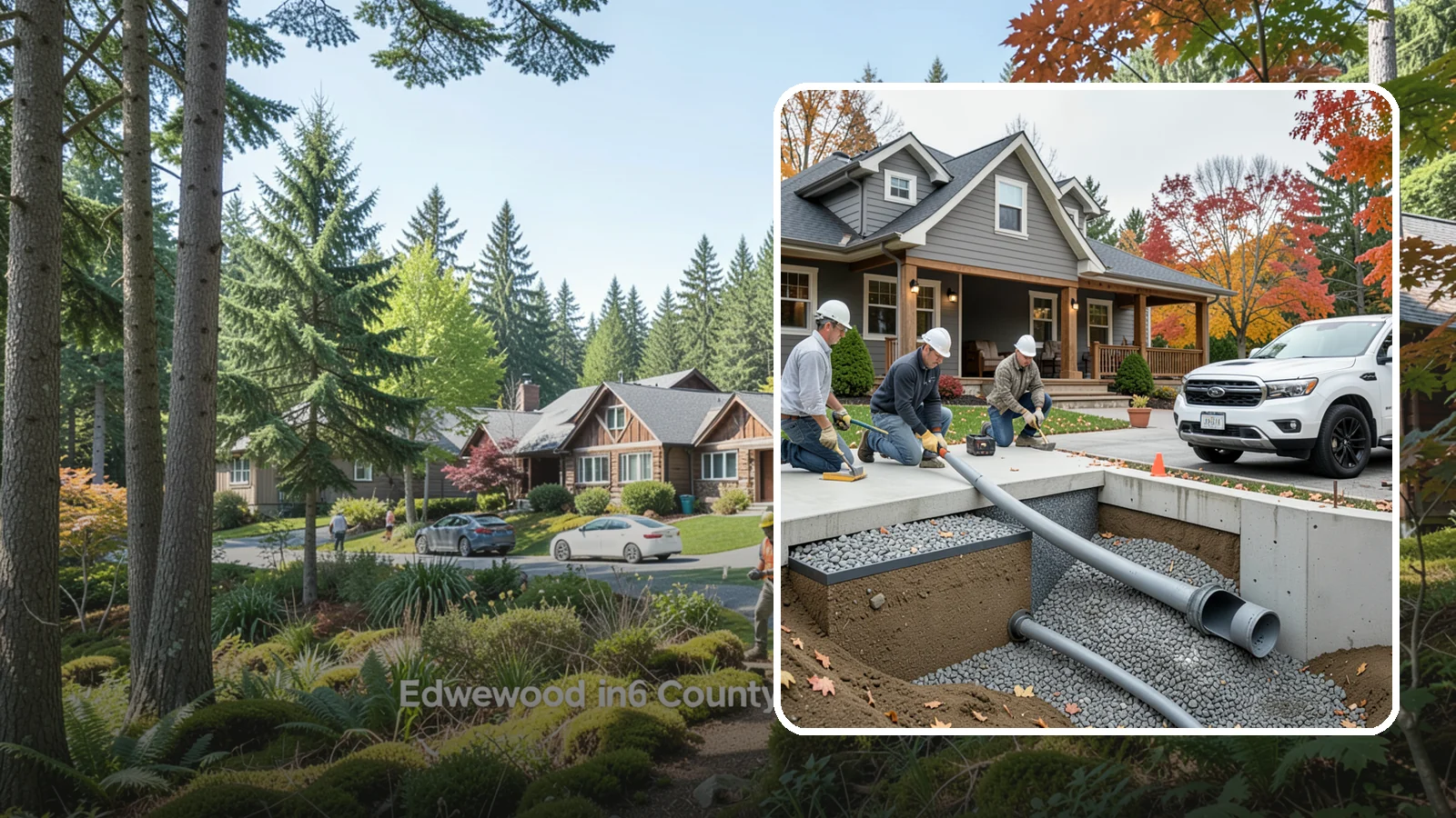 French Drain Installation in Edgewood, Pierce County, WA - Burying a gravel-and-pipe drain that intercepts groundwater and carries it away from your foundation or wet yard.