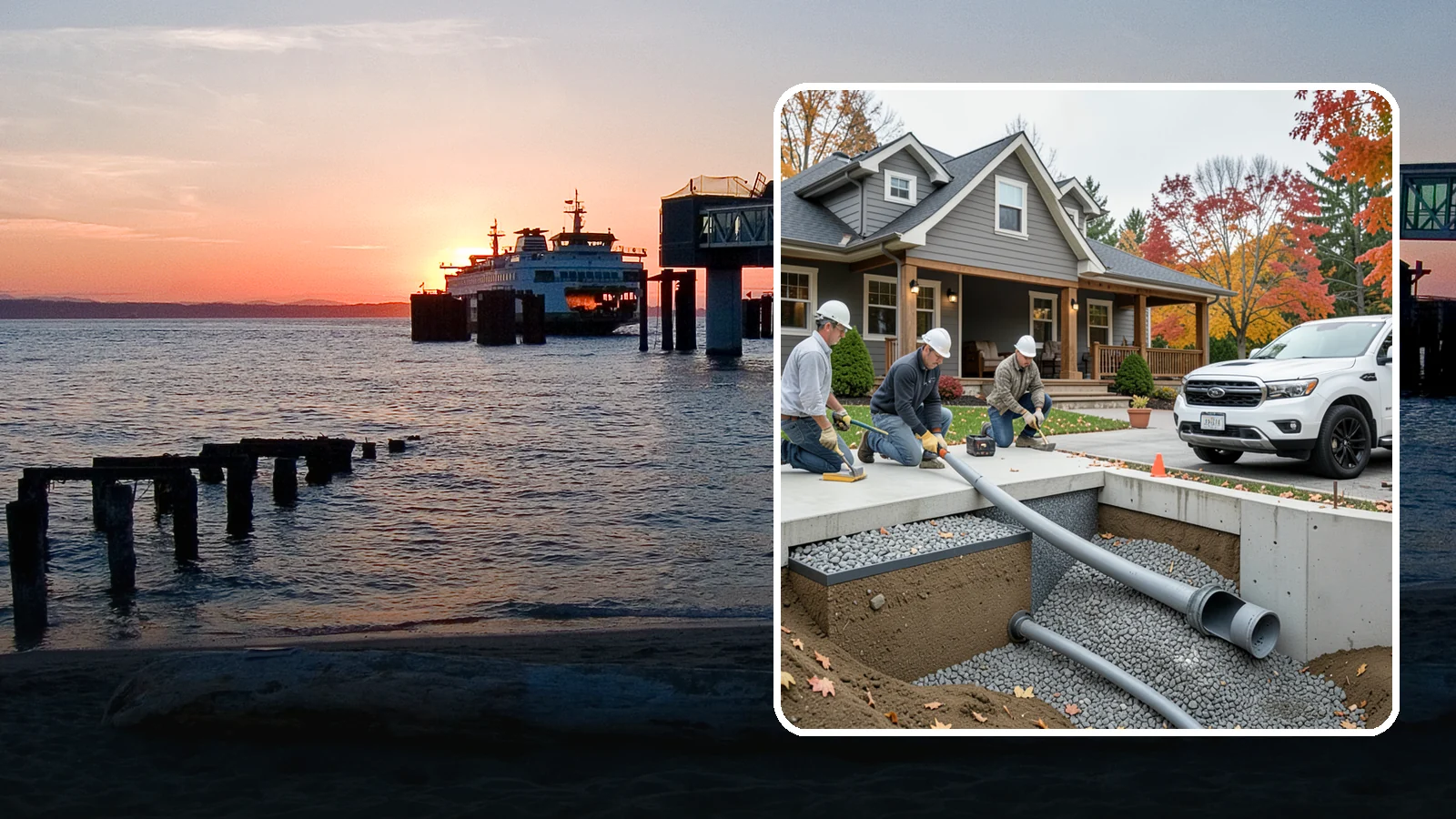 French Drain Installation in Edmonds, Snohomish County, WA - Burying a gravel-and-pipe drain that intercepts groundwater and carries it away from your foundation or wet yard.