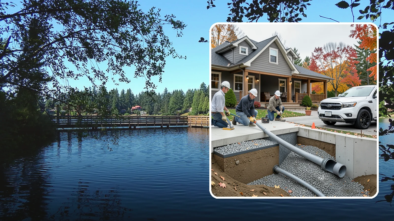 French Drain Installation in Federal Way, King County, WA - Burying a gravel-and-pipe drain that intercepts groundwater and carries it away from your foundation or wet yard.