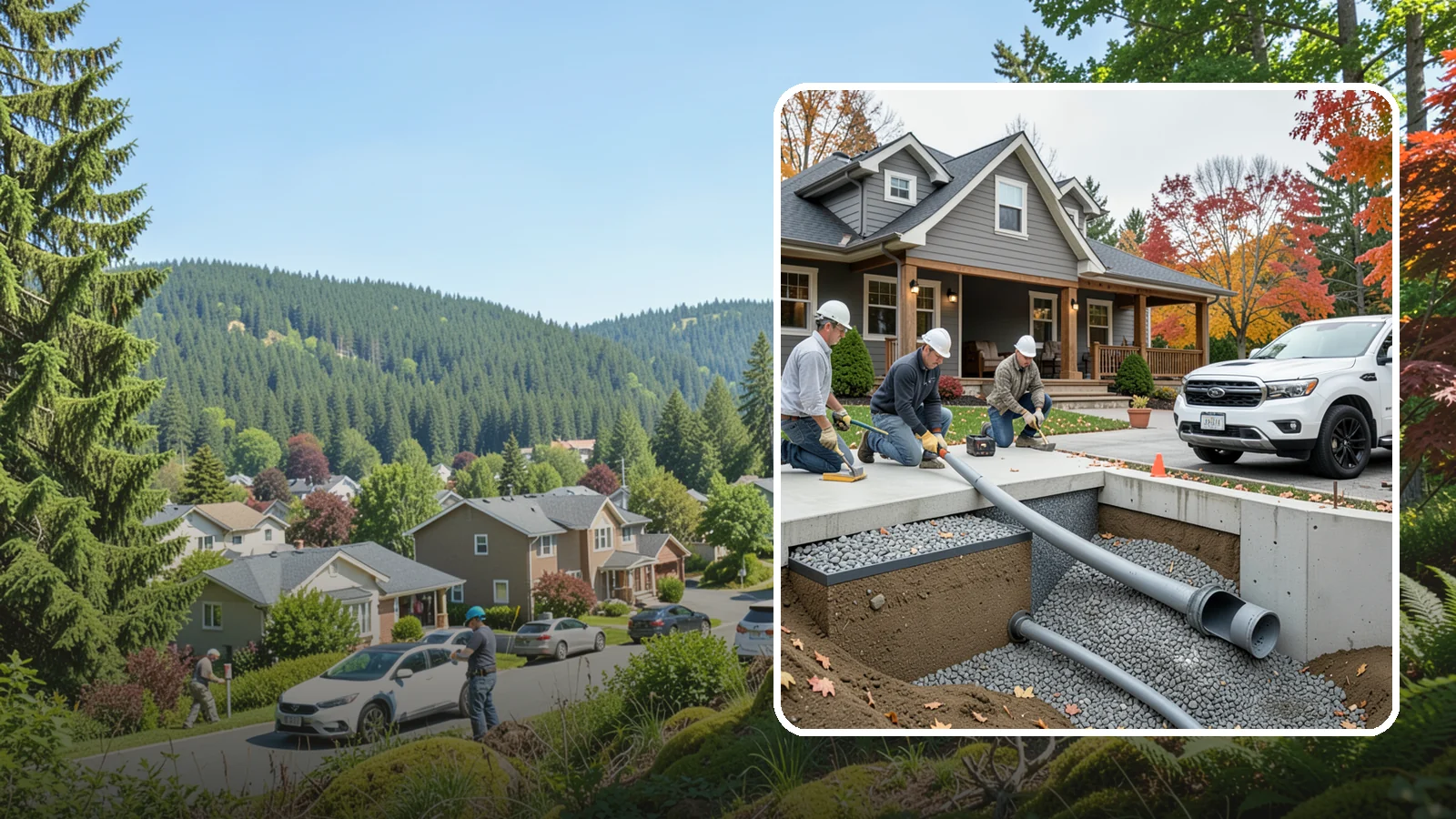 French Drain Installation in Index, Snohomish County, WA - Burying a gravel-and-pipe drain that intercepts groundwater and carries it away from your foundation or wet yard.
