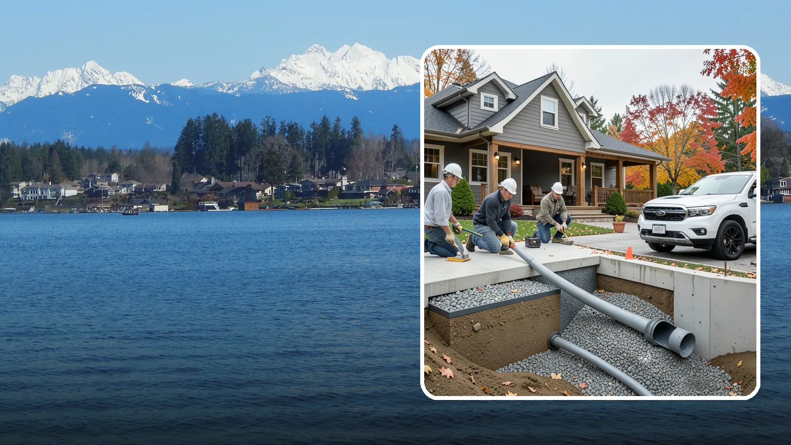 French Drain Installation in Lake Stevens, Snohomish County, WA - Burying a gravel-and-pipe drain that intercepts groundwater and carries it away from your foundation or wet yard.