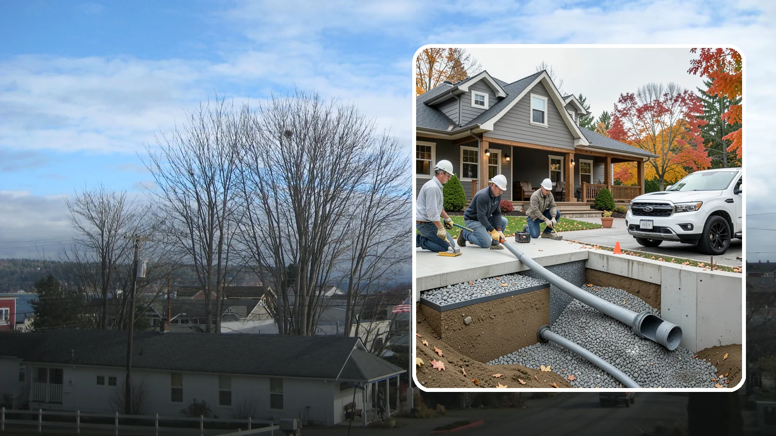French Drain Installation in Langley, Island County, WA - Burying a gravel-and-pipe drain that intercepts groundwater and carries it away from your foundation or wet yard.
