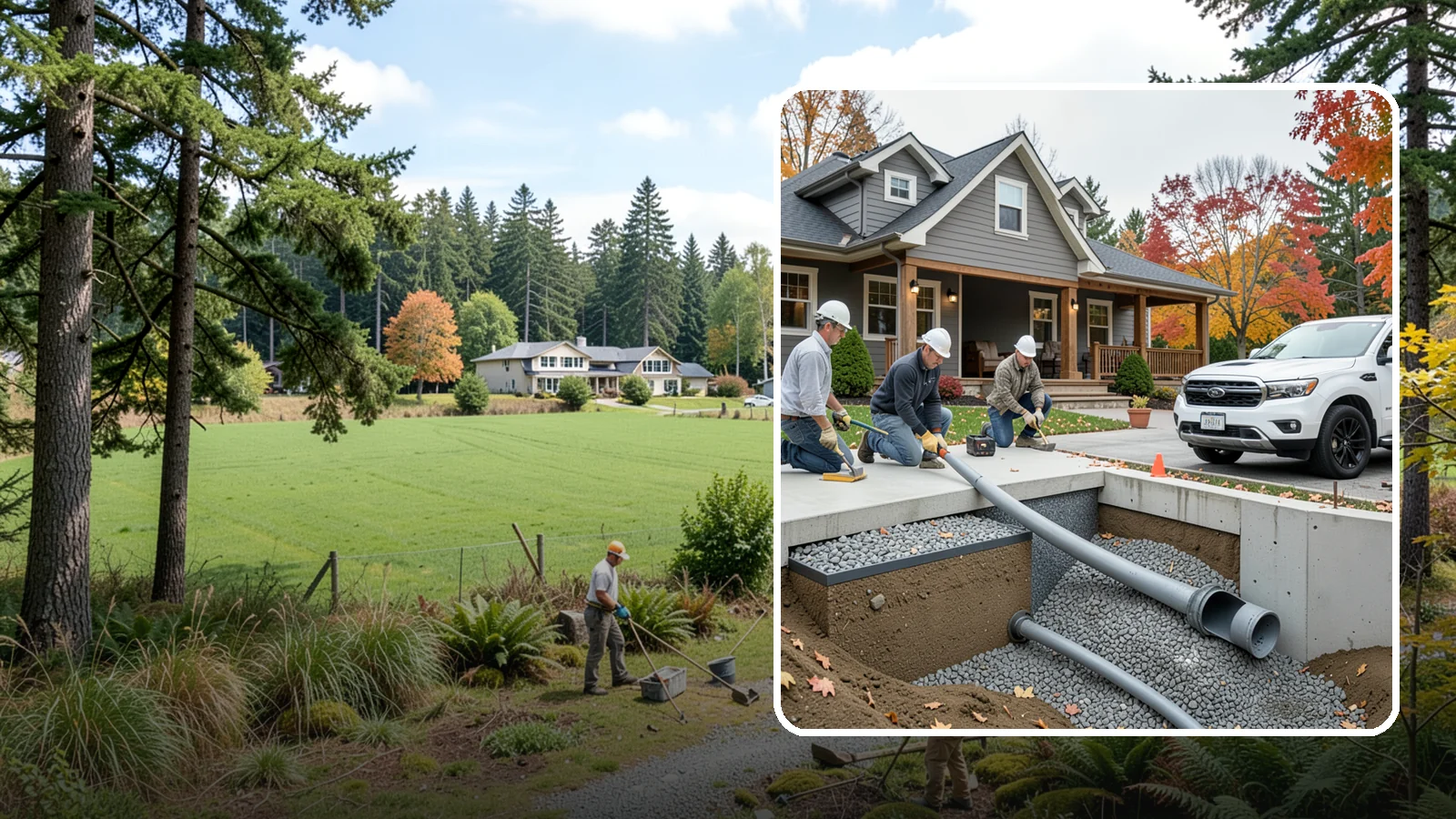 French Drain Installation in Lyman, Skagit County, WA - Burying a gravel-and-pipe drain that intercepts groundwater and carries it away from your foundation or wet yard.
