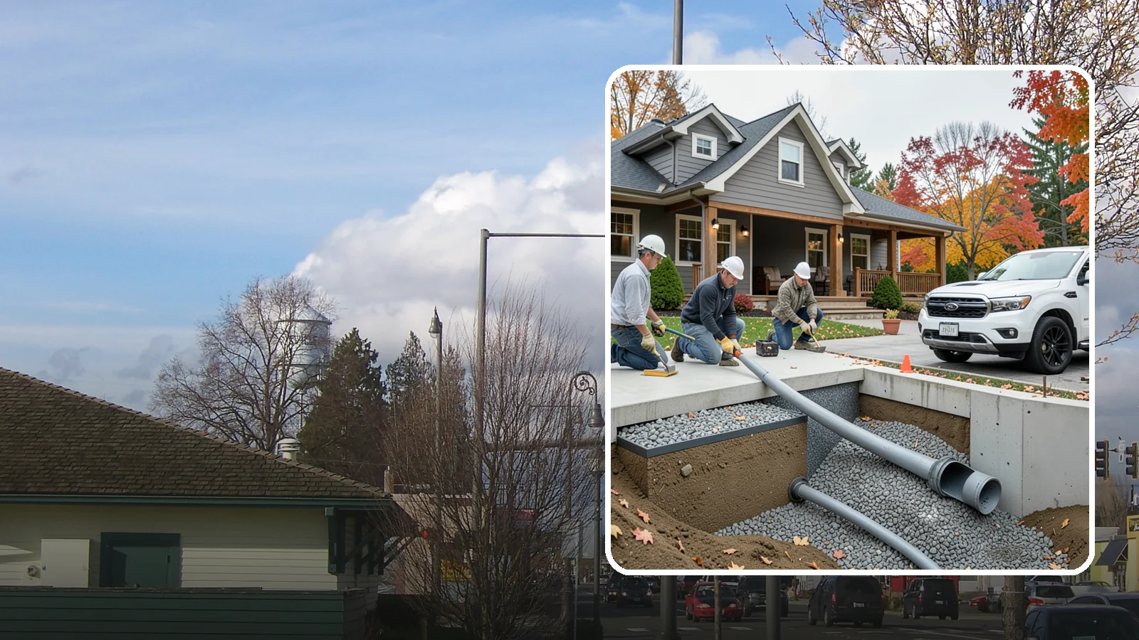 French Drain Installation in Marysville, Snohomish County, WA - Burying a gravel-and-pipe drain that intercepts groundwater and carries it away from your foundation or wet yard.