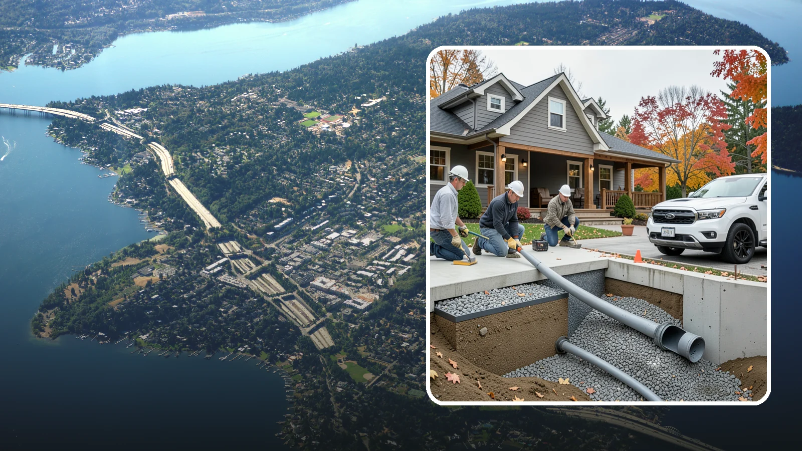 French Drain Installation in Mercer Island, King County, WA - Burying a gravel-and-pipe drain that intercepts groundwater and carries it away from your foundation or wet yard.