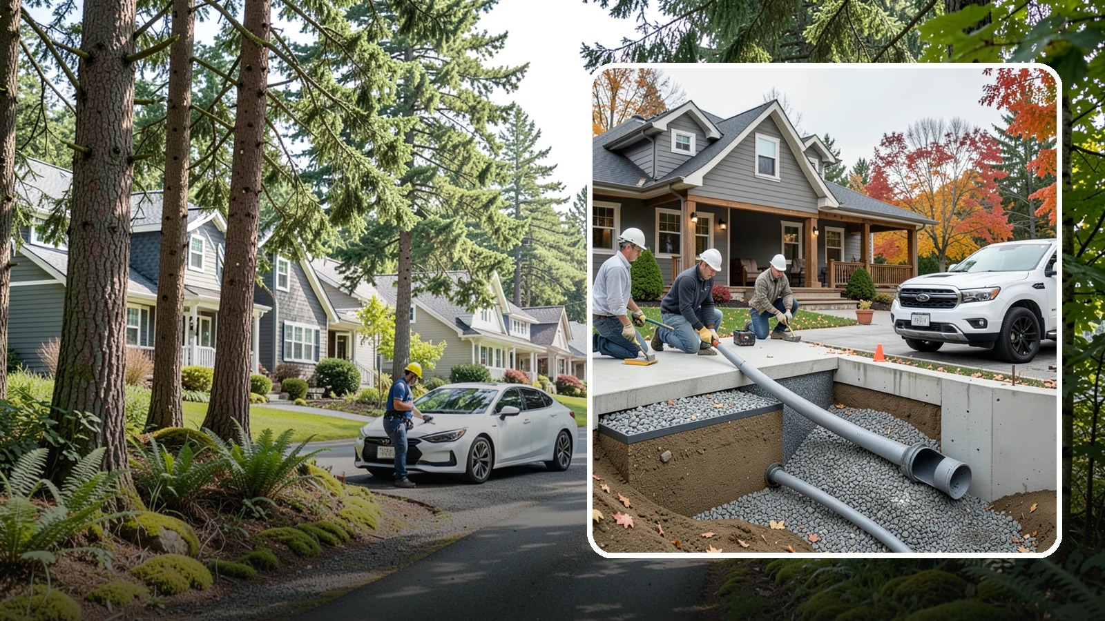 French Drain Installation in Normandy Park, King County, WA - Burying a gravel-and-pipe drain that intercepts groundwater and carries it away from your foundation or wet yard.