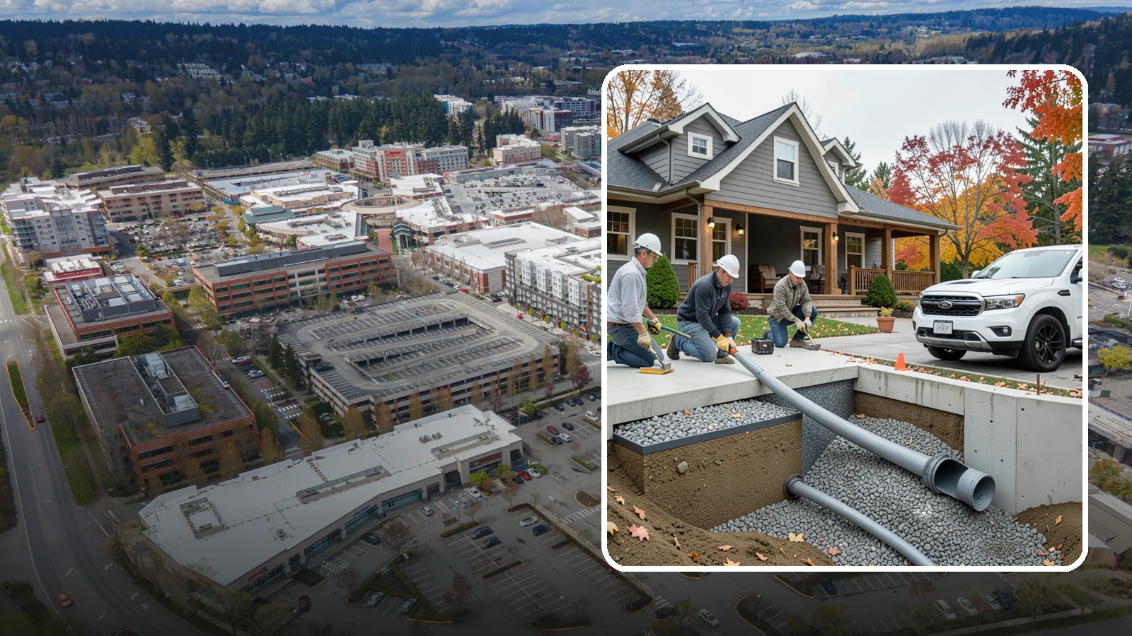 French Drain Installation in Redmond, King County, WA - Burying a gravel-and-pipe drain that intercepts groundwater and carries it away from your foundation or wet yard.