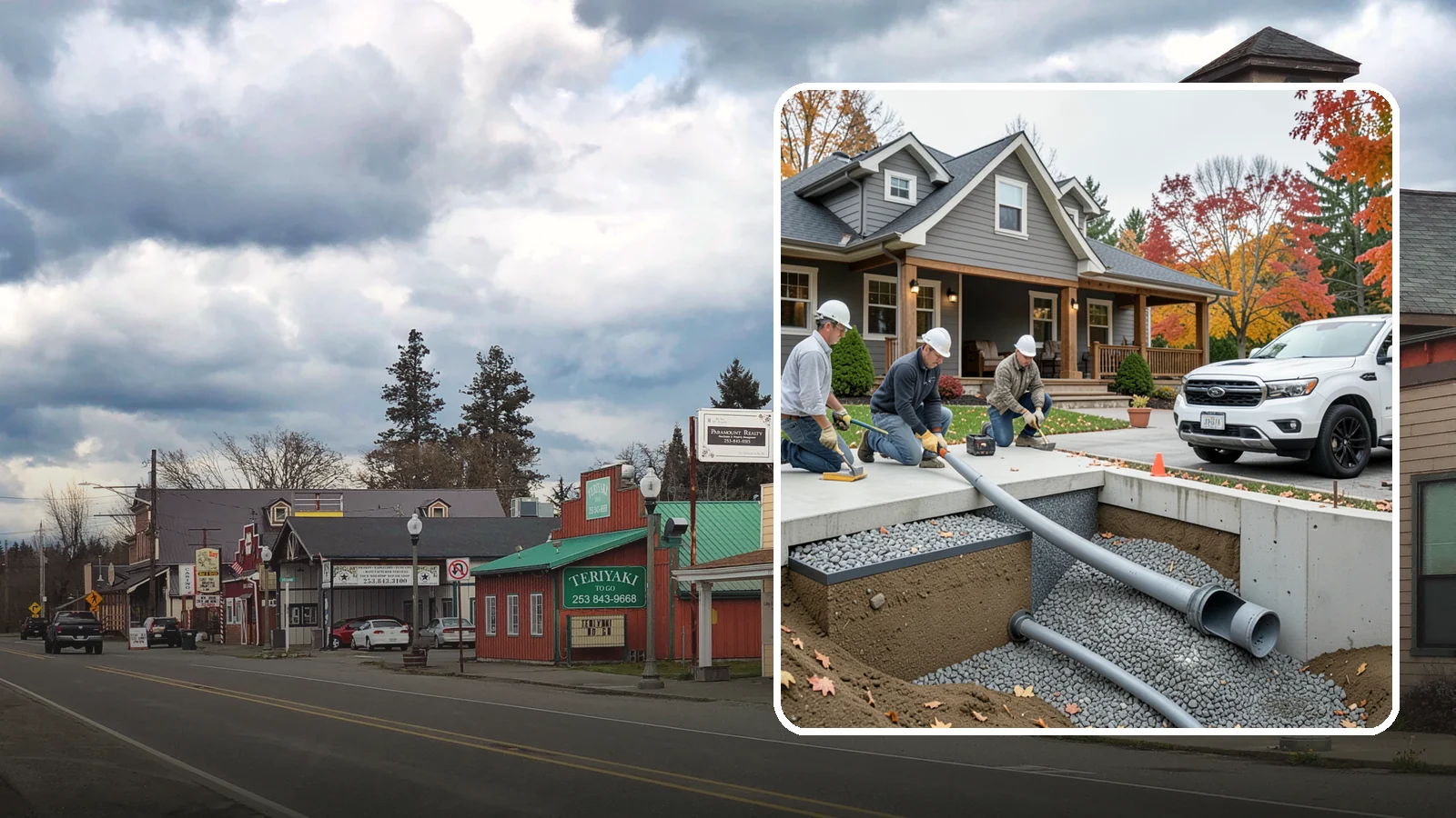 French Drain Installation in Roy, Pierce County, WA - Burying a gravel-and-pipe drain that intercepts groundwater and carries it away from your foundation or wet yard.