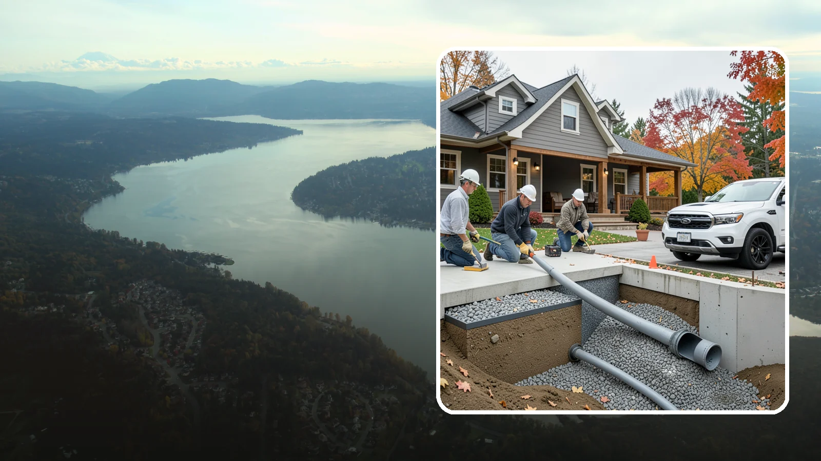 French Drain Installation in Sammamish, King County, WA - Burying a gravel-and-pipe drain that intercepts groundwater and carries it away from your foundation or wet yard.