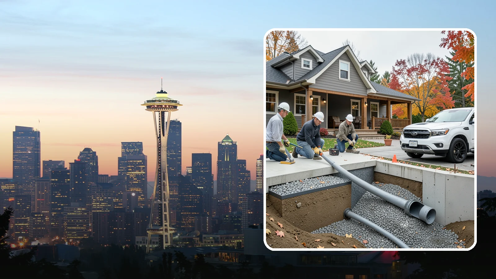 French Drain Installation in Seattle, King County, WA - Burying a gravel-and-pipe drain that intercepts groundwater and carries it away from your foundation or wet yard.