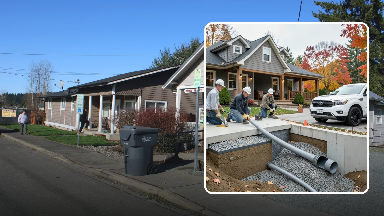 French Drain Installation in South Prairie, Pierce County, WA - Burying a gravel-and-pipe drain that intercepts groundwater and carries it away from your foundation or wet yard.