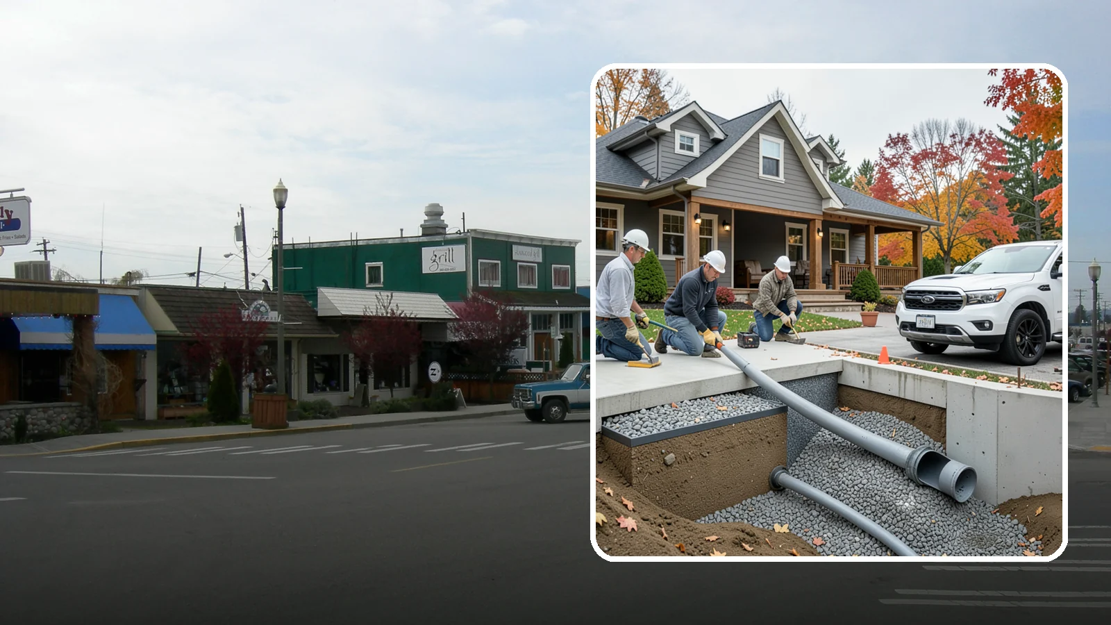 French Drain Installation in Stanwood, Snohomish County, WA - Burying a gravel-and-pipe drain that intercepts groundwater and carries it away from your foundation or wet yard.