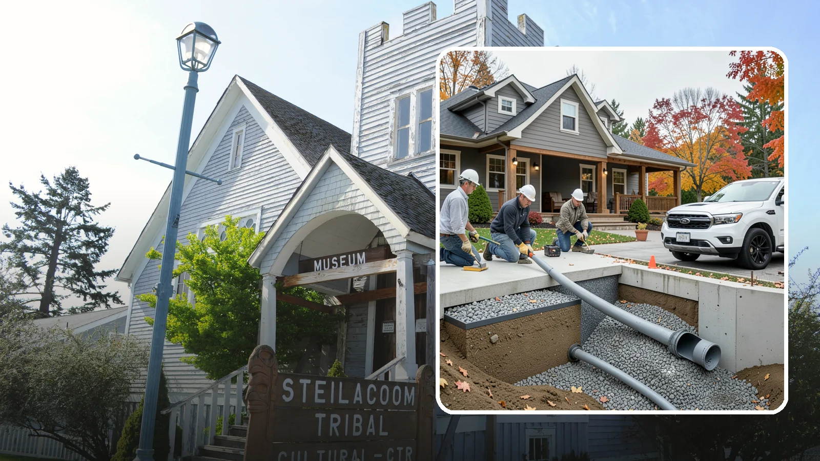 French Drain Installation in Steilacoom, Pierce County, WA - Burying a gravel-and-pipe drain that intercepts groundwater and carries it away from your foundation or wet yard.