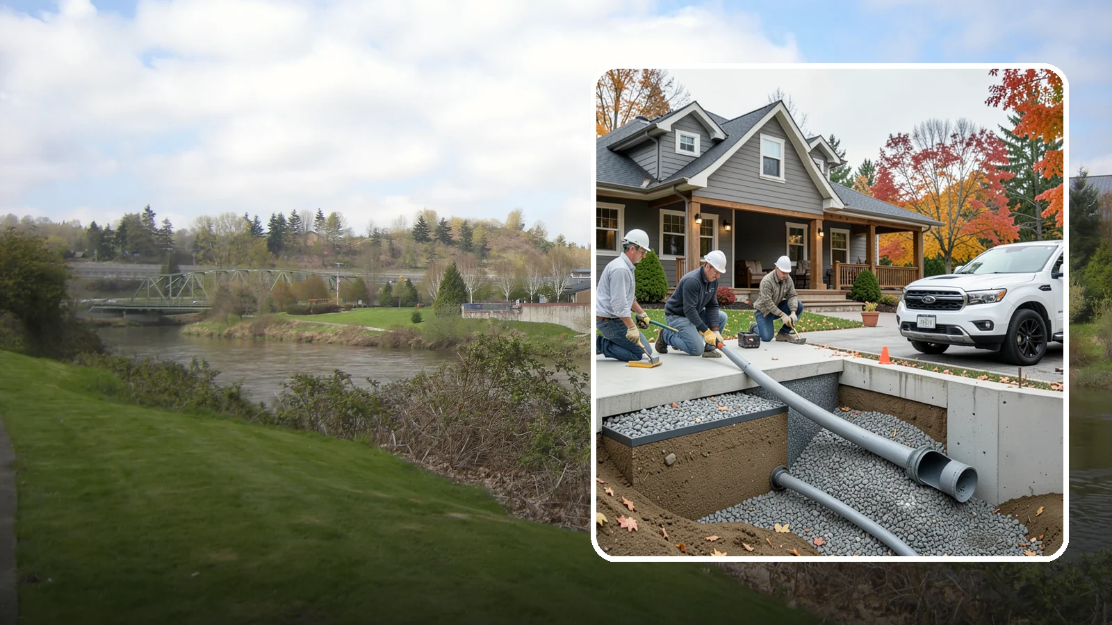 French Drain Installation in Tukwila, King County, WA - Burying a gravel-and-pipe drain that intercepts groundwater and carries it away from your foundation or wet yard.