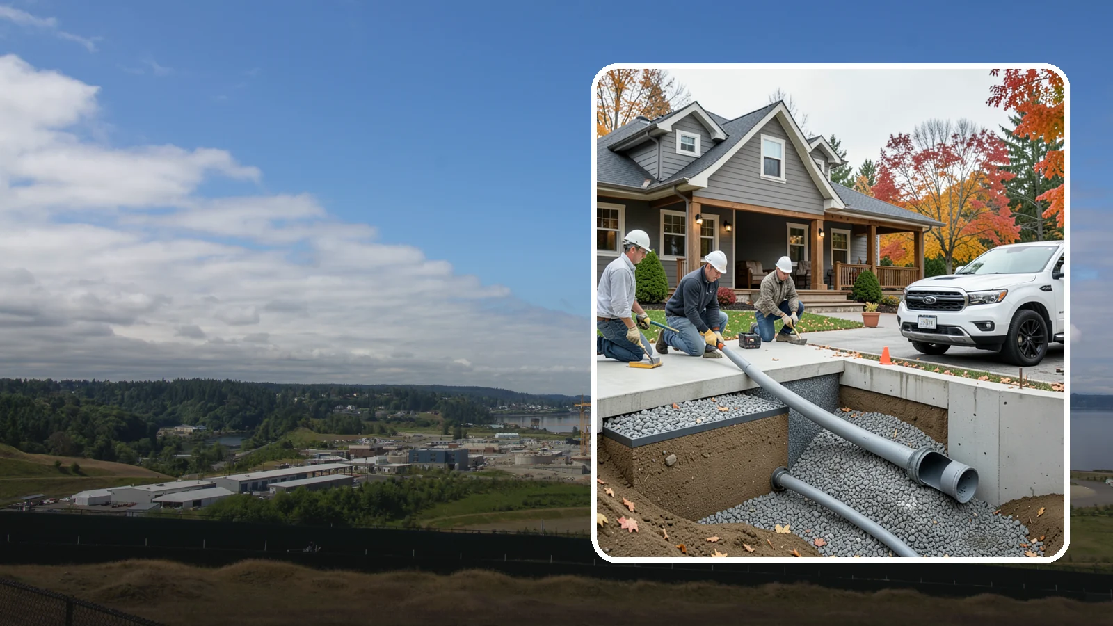 French Drain Installation in University Place, Pierce County, WA - Burying a gravel-and-pipe drain that intercepts groundwater and carries it away from your foundation or wet yard.