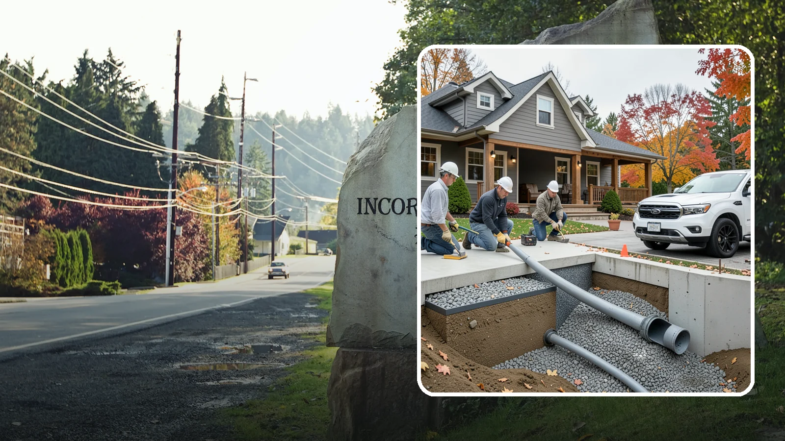 French Drain Installation in Wilkeson, Pierce County, WA - Burying a gravel-and-pipe drain that intercepts groundwater and carries it away from your foundation or wet yard.