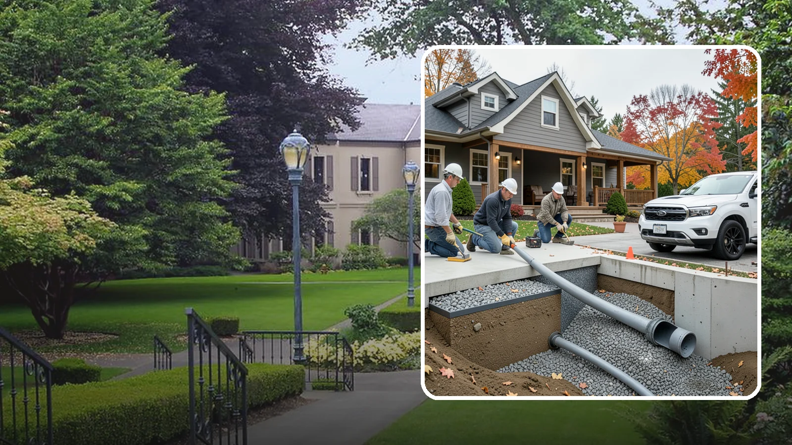 French Drain Installation in Woodinville, King County, WA - Burying a gravel-and-pipe drain that intercepts groundwater and carries it away from your foundation or wet yard.