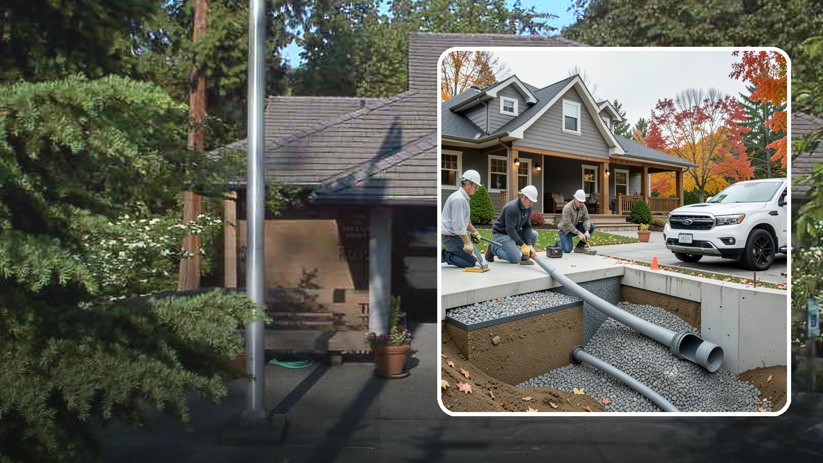 French Drain Installation in Yarrow Point, King County, WA - Burying a gravel-and-pipe drain that intercepts groundwater and carries it away from your foundation or wet yard.