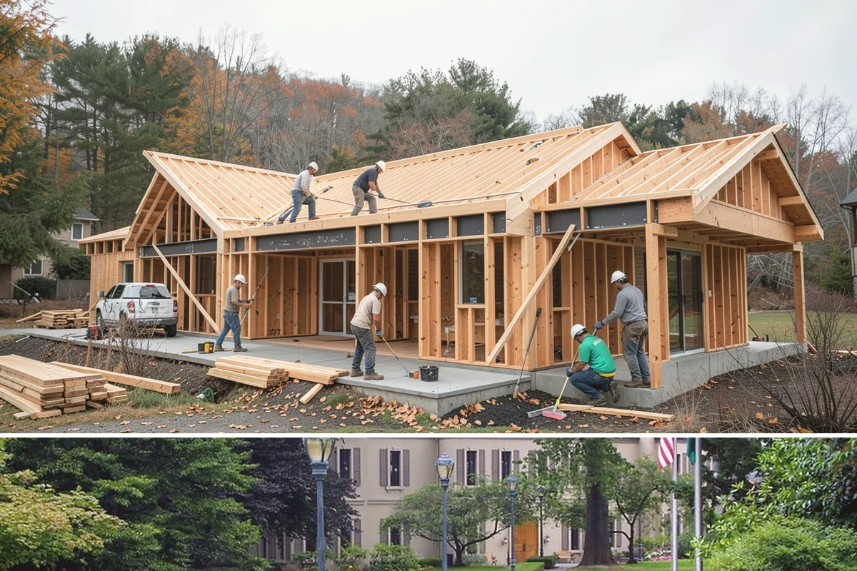 Front Porch Construction in Woodinville, King County, WA - Late spring through early fall provides the dry conditions ideal for tying a new porch roof into your home.