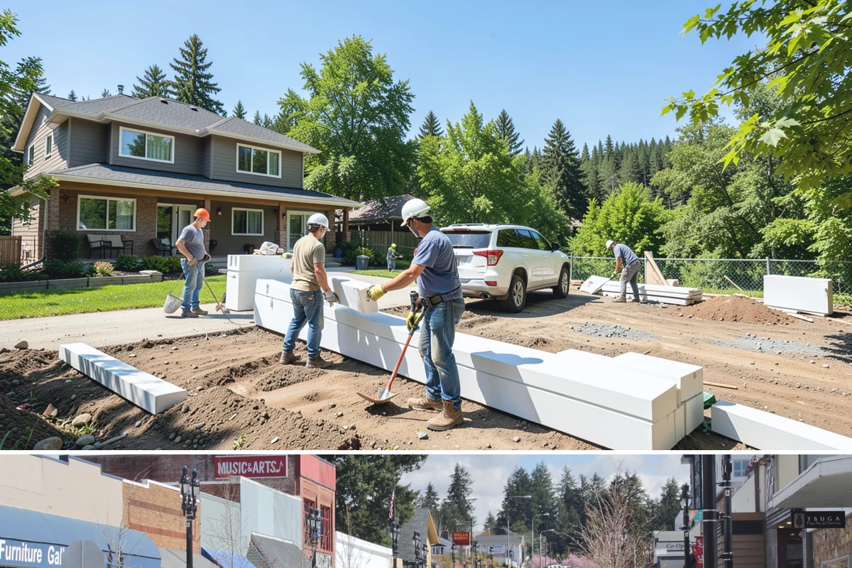 Front Steps Construction in Bothell, King County, WA - Concrete and masonry steps cure best in dry, mild weather, so late spring through early fall is preferred.