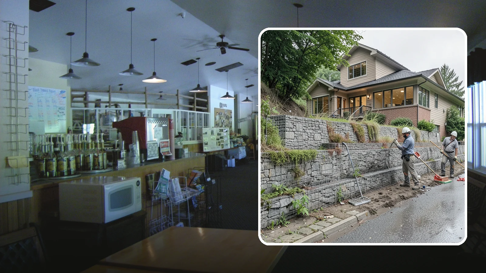 Gabion Retaining Wall in Black Diamond, King County, WA - Filling wire cages with stone to create a permeable, flexible retaining wall well suited to wet, shifting soils.