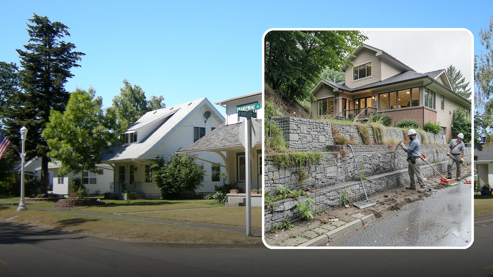 Gabion Retaining Wall in DuPont, Pierce County, WA - Filling wire cages with stone to create a permeable, flexible retaining wall well suited to wet, shifting soils.