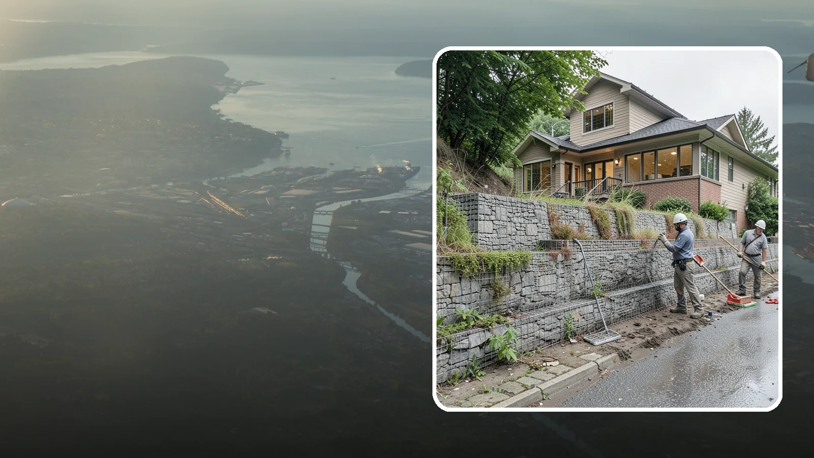 Gabion Retaining Wall in Fife, Pierce County, WA - Filling wire cages with stone to create a permeable, flexible retaining wall well suited to wet, shifting soils.