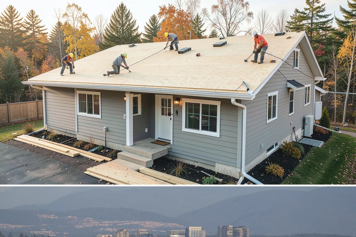 Garage Apartment Construction in Medina, King County, WA - We prioritize framing and roofing the two-level structure during summer to keep it weather-tight before fall.