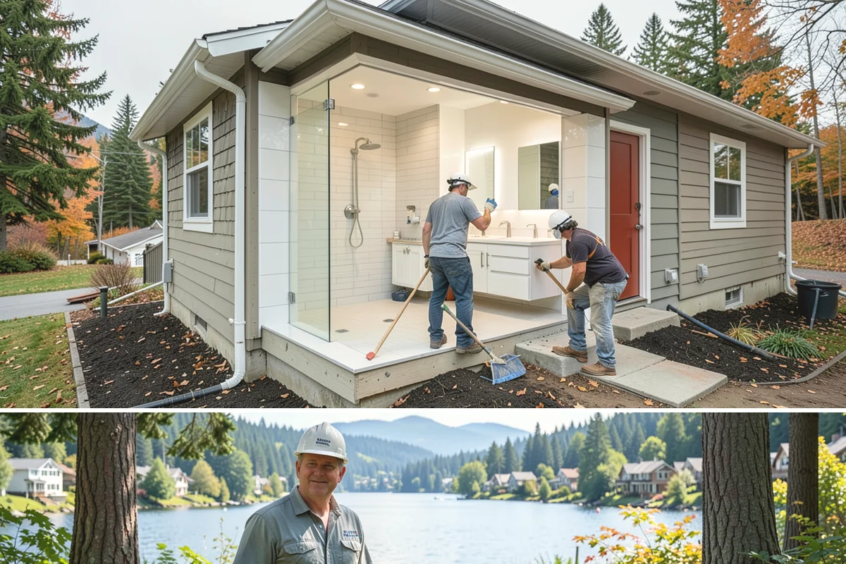 Garage Apartment Construction in Milton, King County, WA - We prioritize framing and roofing the two-level structure during summer to keep it weather-tight before fall.
