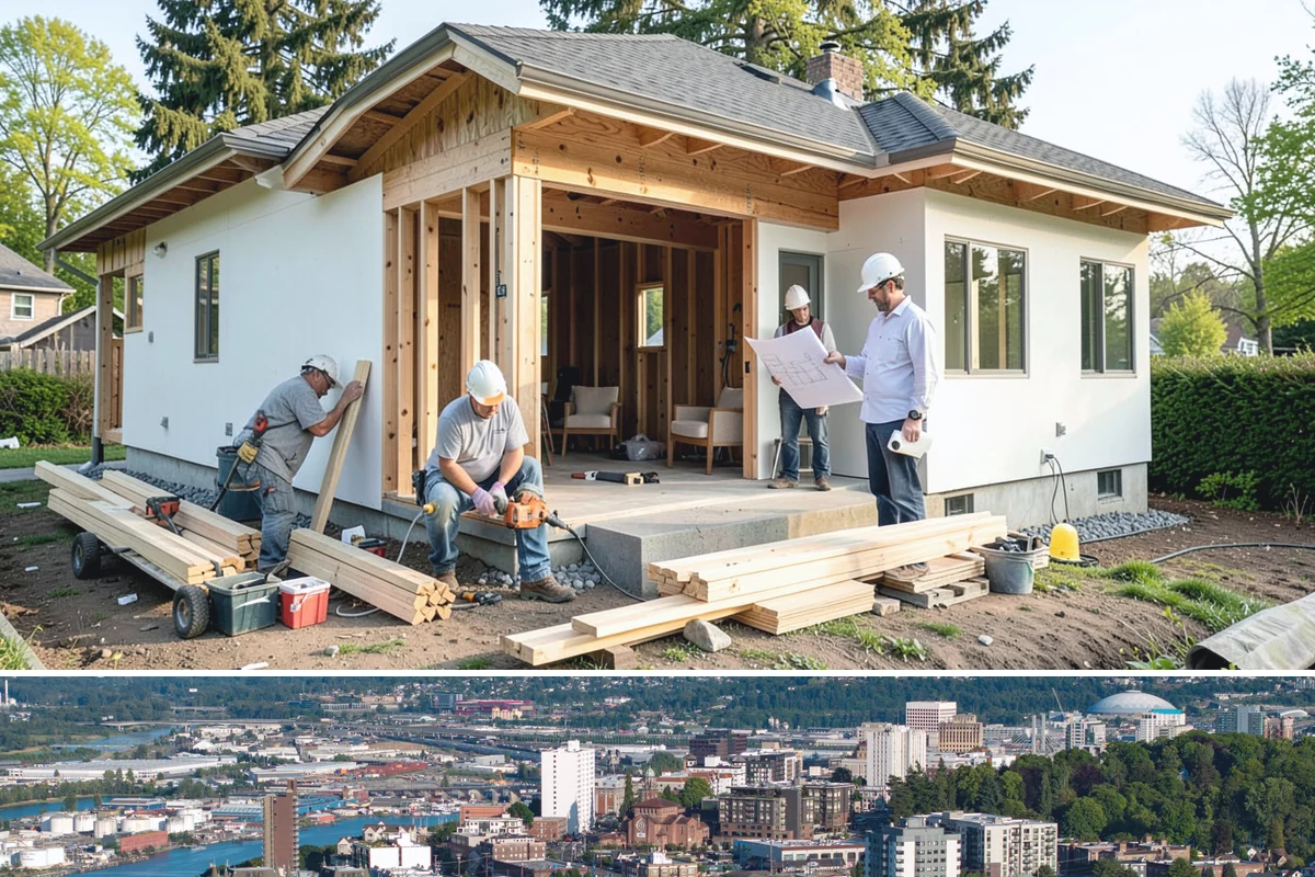 Garage Apartment Construction in Tacoma, Pierce County, WA - We prioritize framing and roofing the two-level structure during summer to keep it weather-tight before fall.