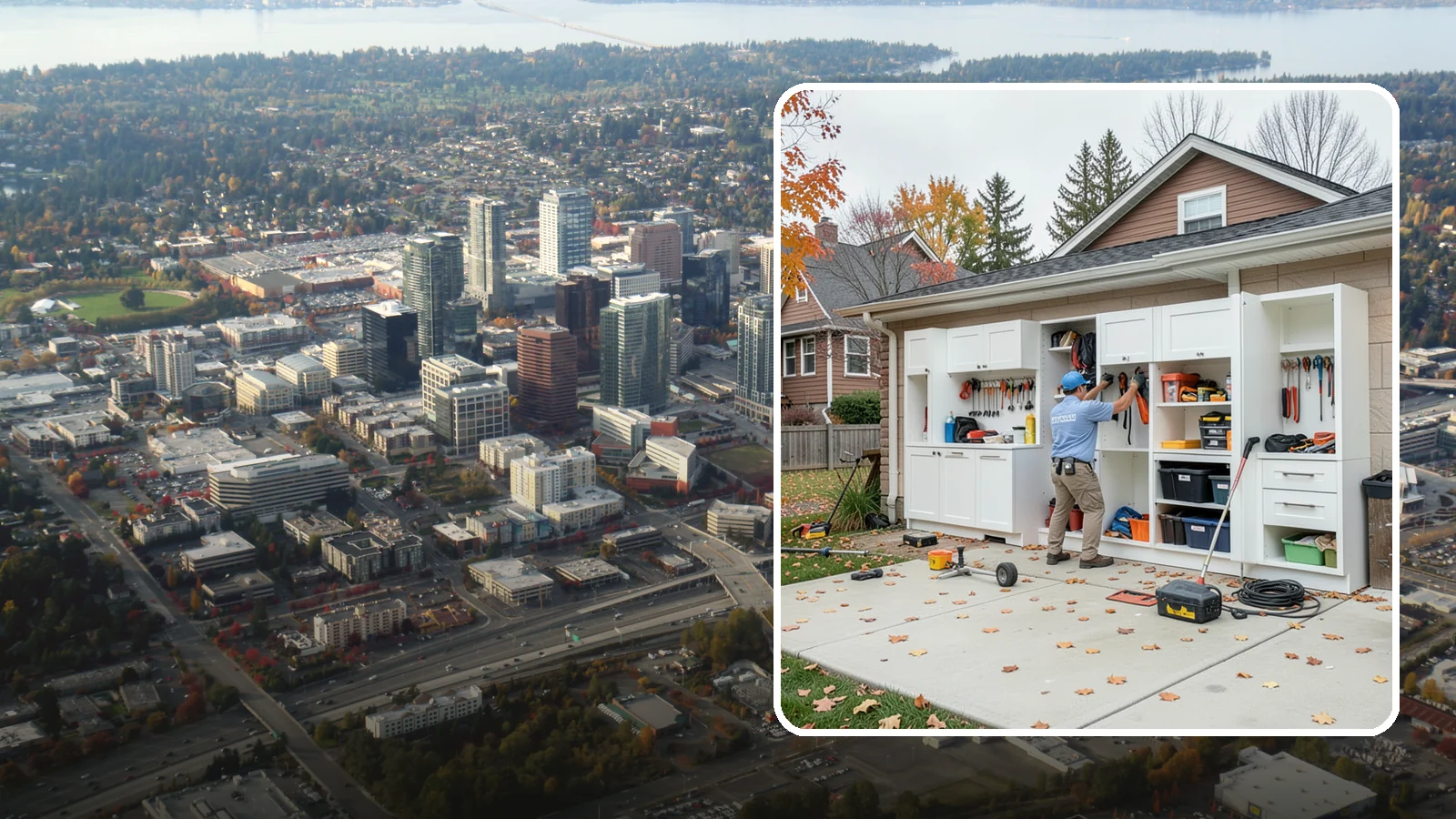 Garage Cabinet Installation in Bellevue, King County, WA - Installing durable garage cabinets that enclose clutter and shield contents from dust and dampness.