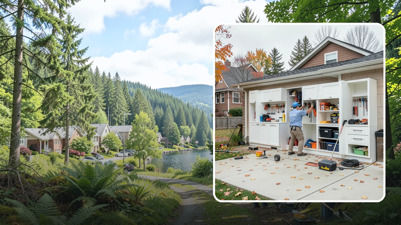 Garage Cabinet Installation in Lake Forest Park, King County, WA - Installing durable garage cabinets that enclose clutter and shield contents from dust and dampness.