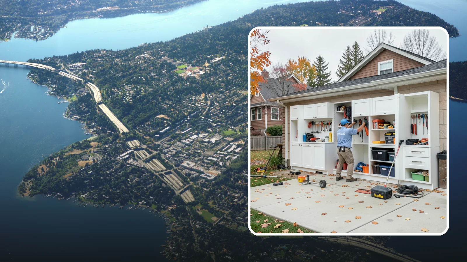 Garage Cabinet Installation in Mercer Island, King County, WA - Installing durable garage cabinets that enclose clutter and shield contents from dust and dampness.