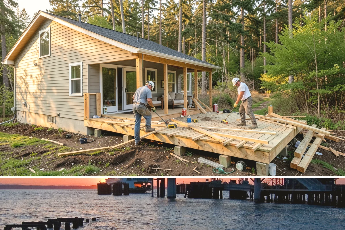Garage Demolition in Edmonds, Snohomish County, WA - Garage demolition works in any season, with drier weather easing access and keeping the exposed pad from turning to mud.