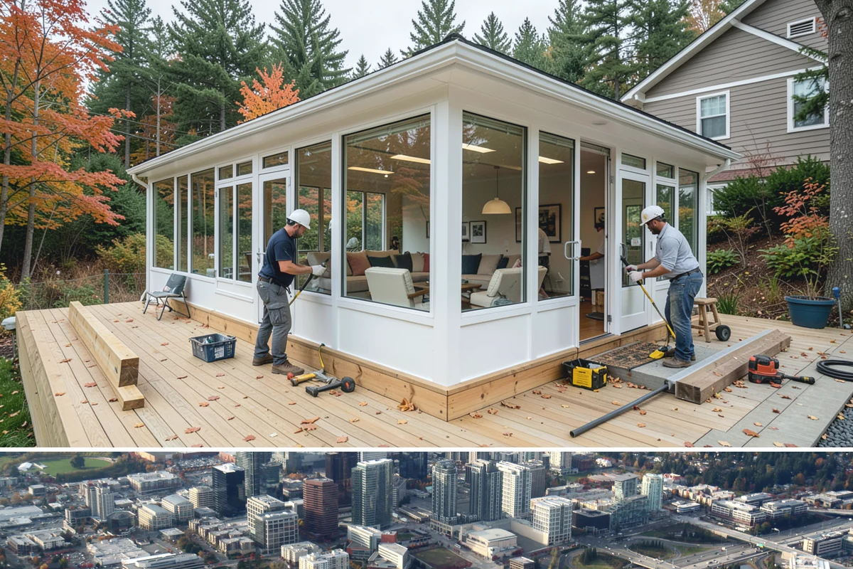 Garage Door Installation in Bellevue, King County, WA - Garage doors can be installed year-round, though fall installation seals out drafts before winter sets in.