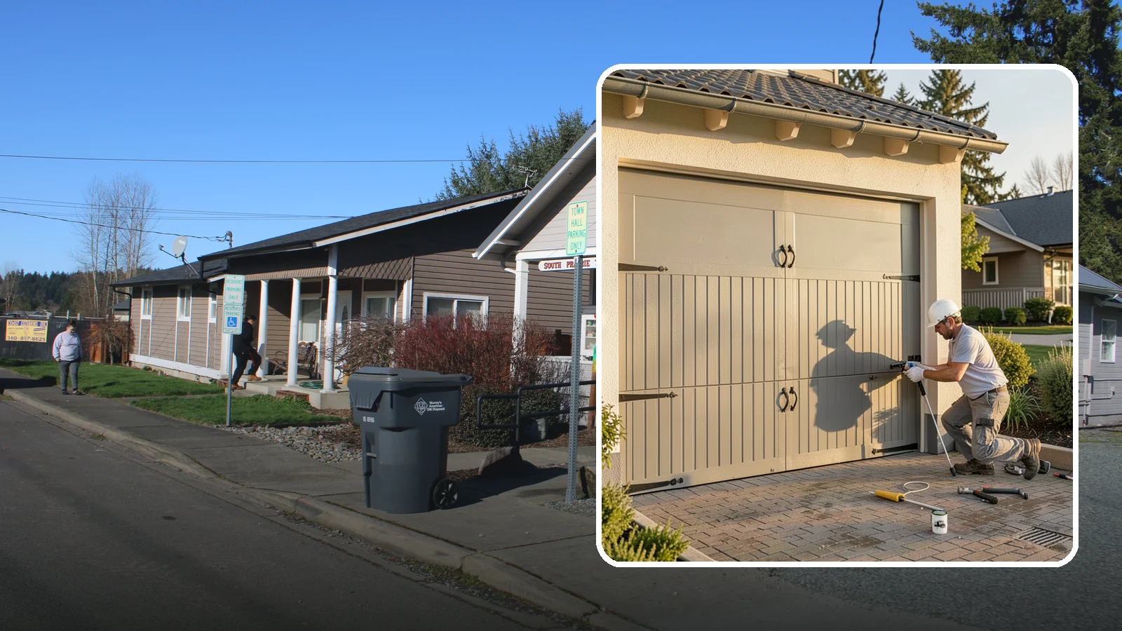Garage Door Installation in South Prairie, Pierce County, WA - Installing a new garage door with proper track, spring, and opener setup for smooth, safe daily operation.