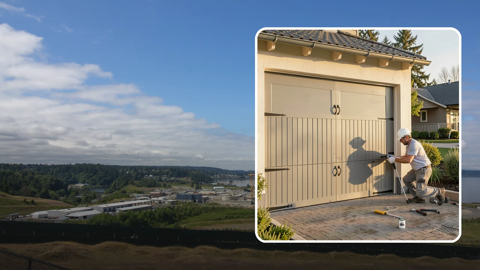 Garage Door Installation in University Place, Pierce County, WA - Installing a new garage door with proper track, spring, and opener setup for smooth, safe daily operation.