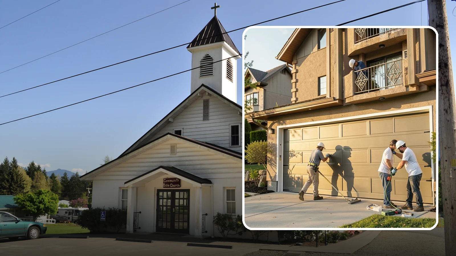 Garage Door Replacement in Concrete, Skagit County, WA - Removing an old or damaged garage door and replacing it with a modern, efficient, better-sealed unit.