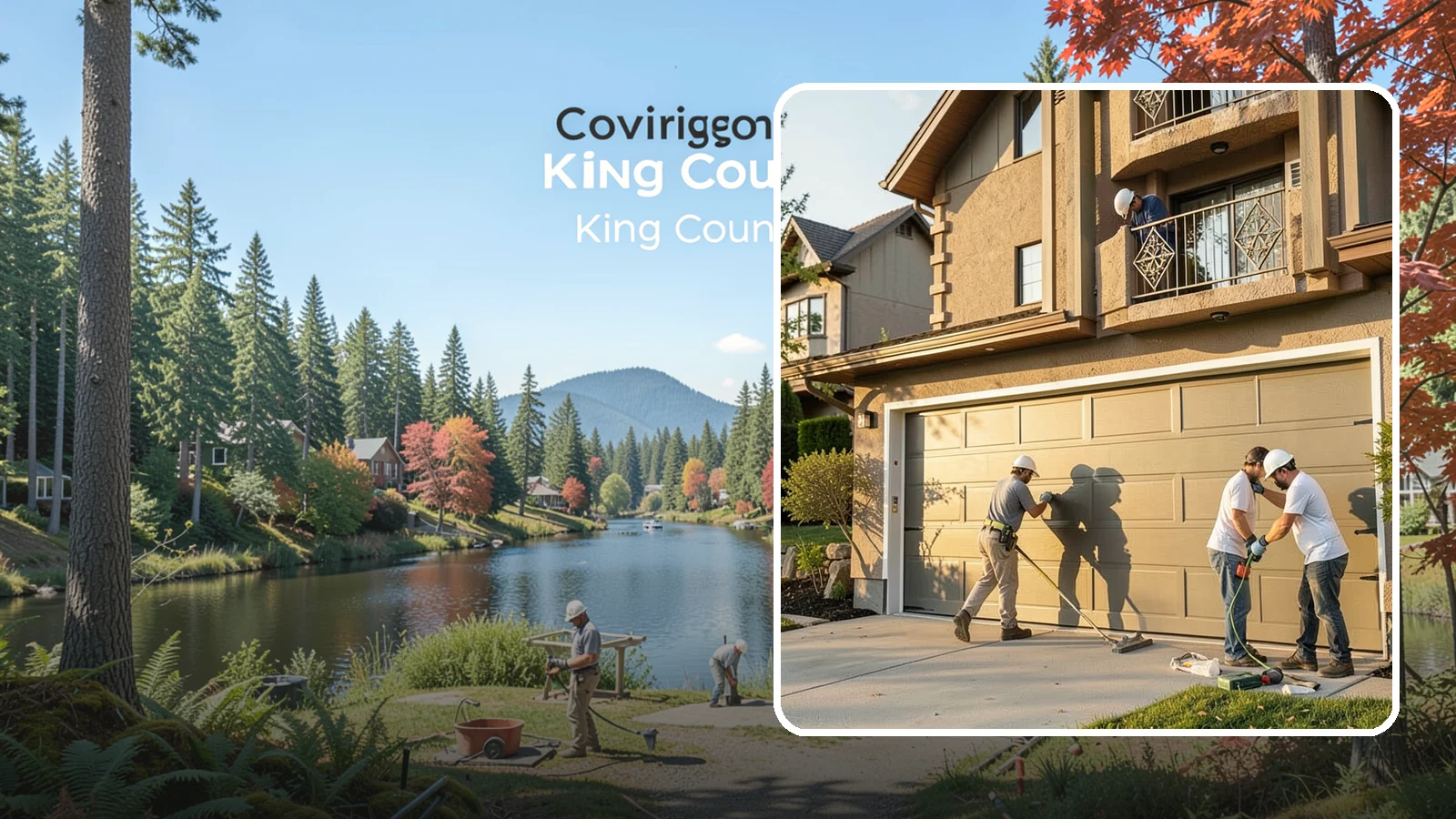 Garage Door Replacement in Covington, King County, WA - Removing an old or damaged garage door and replacing it with a modern, efficient, better-sealed unit.