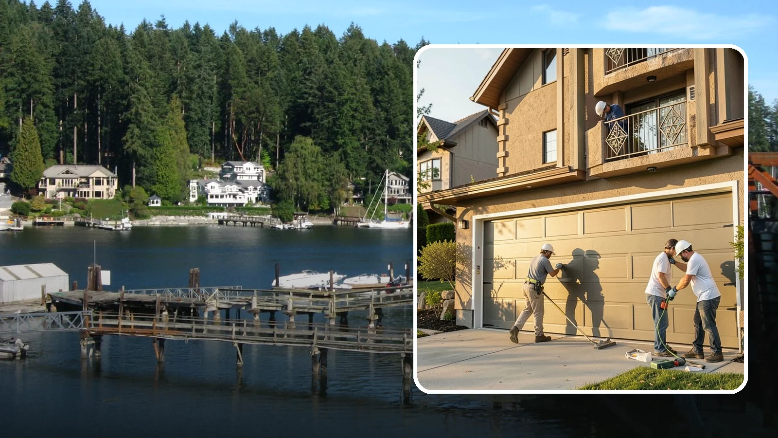 Garage Door Replacement in Gig Harbor, Pierce County, WA - Removing an old or damaged garage door and replacing it with a modern, efficient, better-sealed unit.