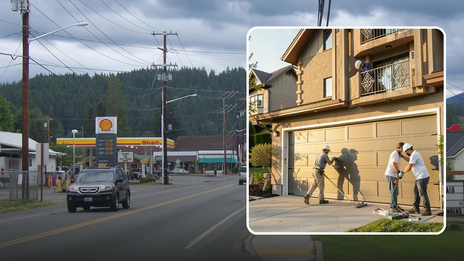 Garage Door Replacement in Granite Falls, Snohomish County, WA - Removing an old or damaged garage door and replacing it with a modern, efficient, better-sealed unit.