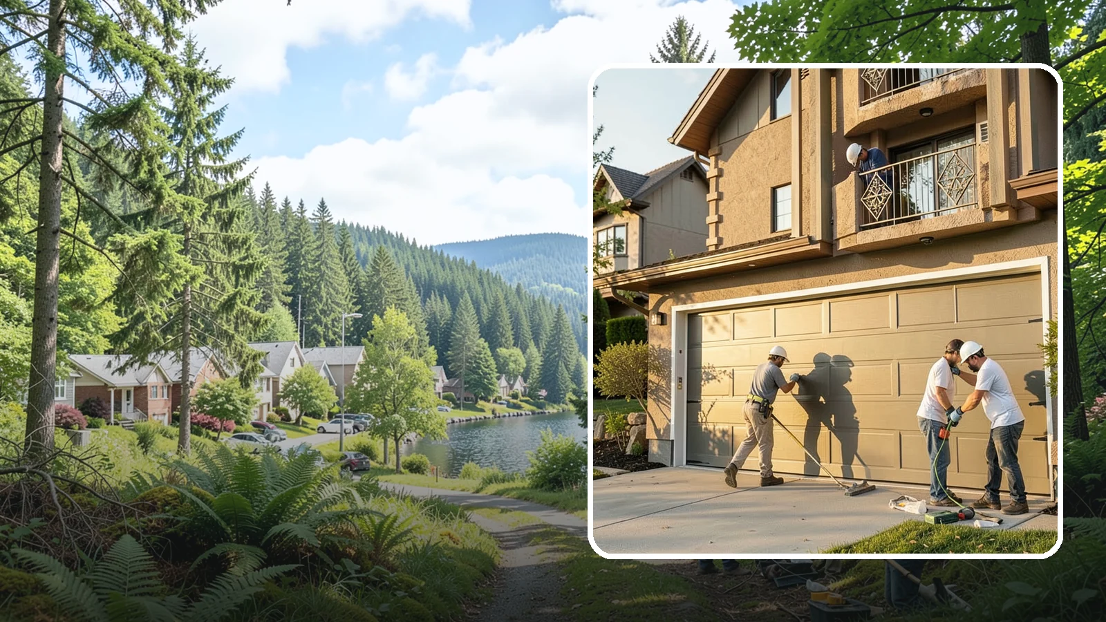Garage Door Replacement in Lake Forest Park, King County, WA - Removing an old or damaged garage door and replacing it with a modern, efficient, better-sealed unit.