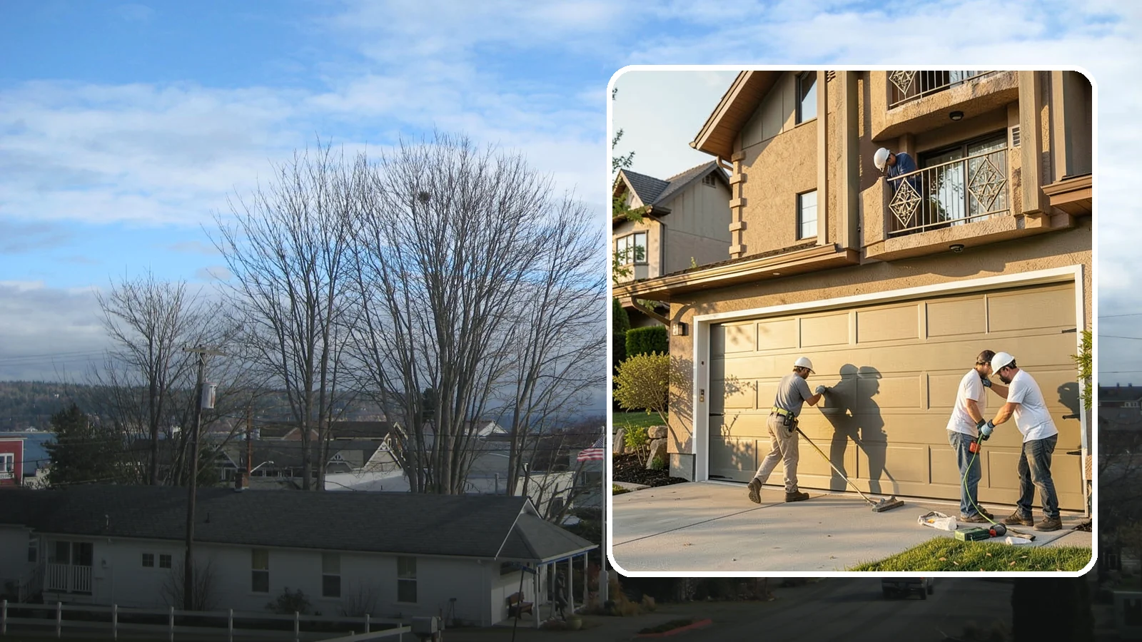 Garage Door Replacement in Langley, Island County, WA - Removing an old or damaged garage door and replacing it with a modern, efficient, better-sealed unit.