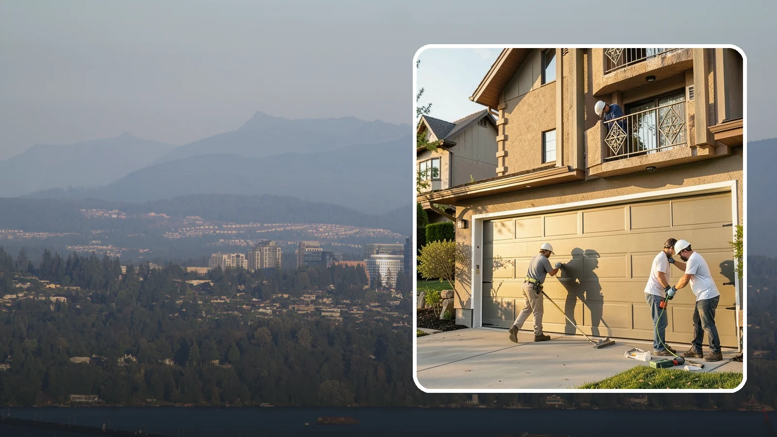 Garage Door Replacement in Medina, King County, WA - Removing an old or damaged garage door and replacing it with a modern, efficient, better-sealed unit.