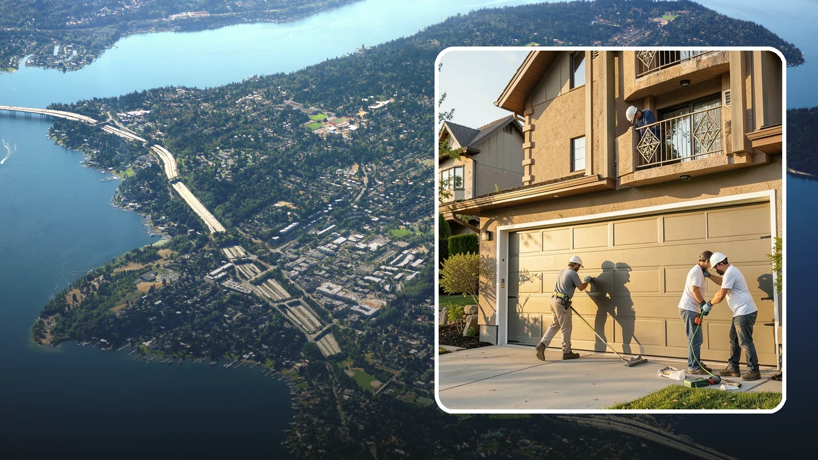 Garage Door Replacement in Mercer Island, King County, WA - Removing an old or damaged garage door and replacing it with a modern, efficient, better-sealed unit.