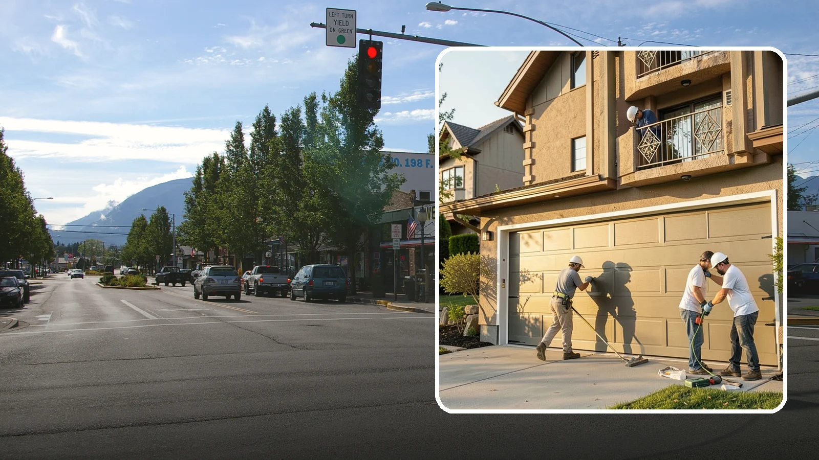 Garage Door Replacement in North Bend, King County, WA - Removing an old or damaged garage door and replacing it with a modern, efficient, better-sealed unit.